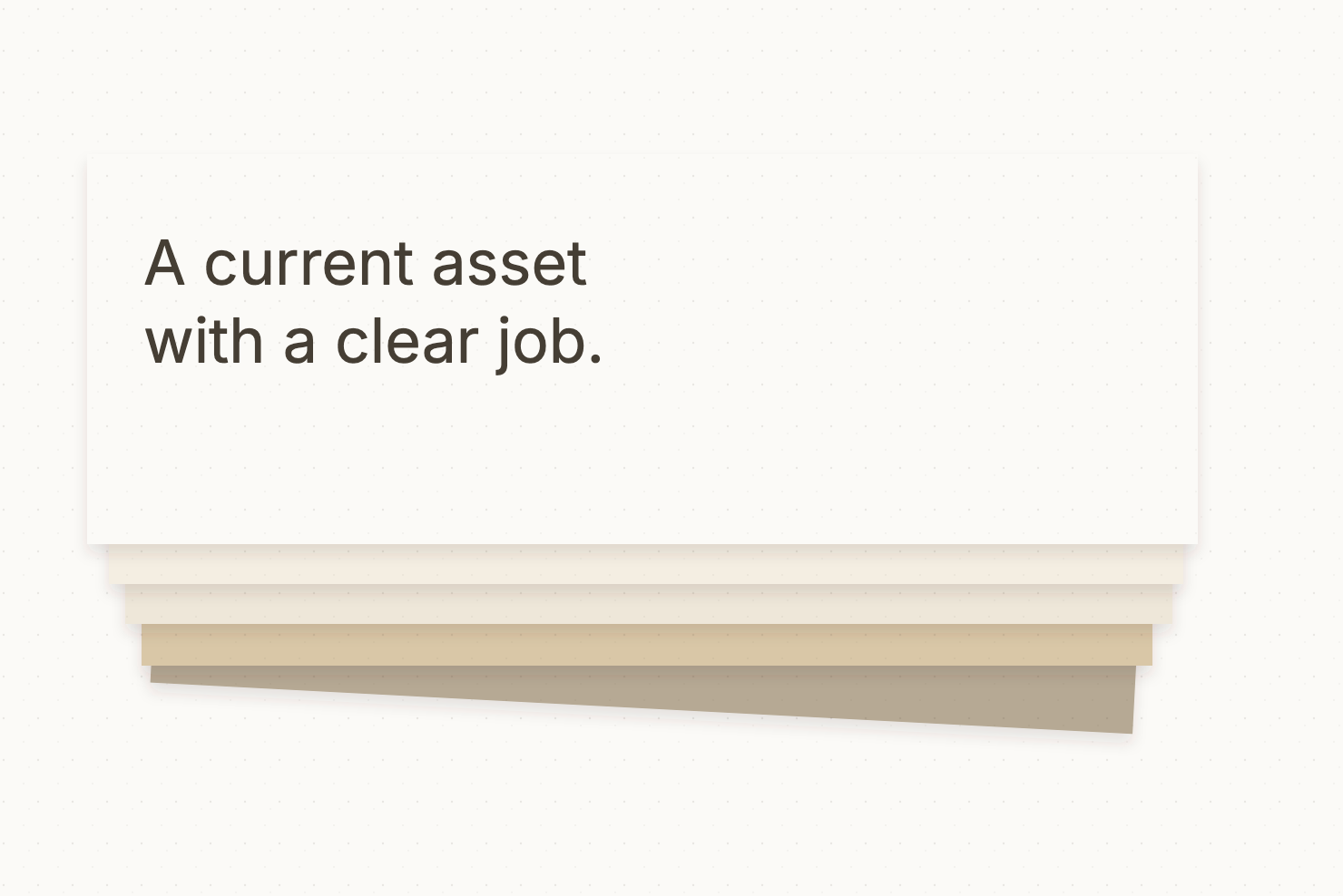 A maintained asset with a clear buying task sits on top of a tactile paper stack; the layers show priority rather than measured performance.